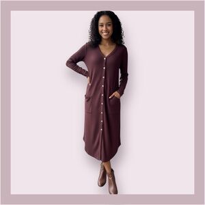 RolyPoly Burgundy Waffle Knit Button Down Cardigan Dress